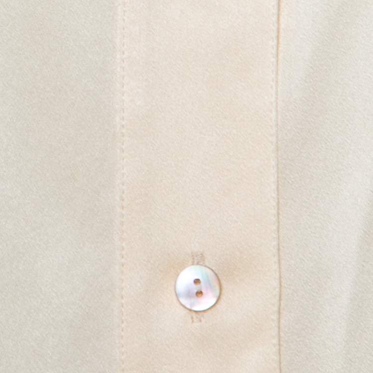 Pre Owned Guy Laroche Paris Collection Vintage Cream Silk Satin Button Front Shirt L 