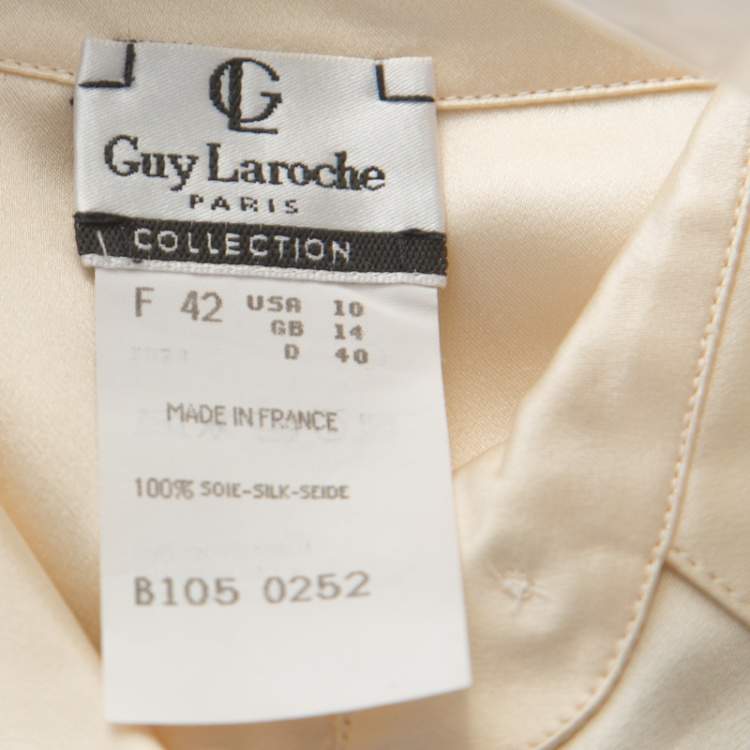Pre Owned Guy Laroche Paris Collection Vintage Cream Silk Satin Button Front Shirt L 