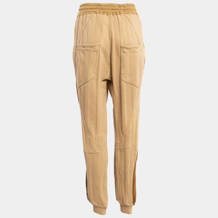 Pre Owned Haider Ackermann Light Brown Satin Side Stripe Cotton Sweatpants L
