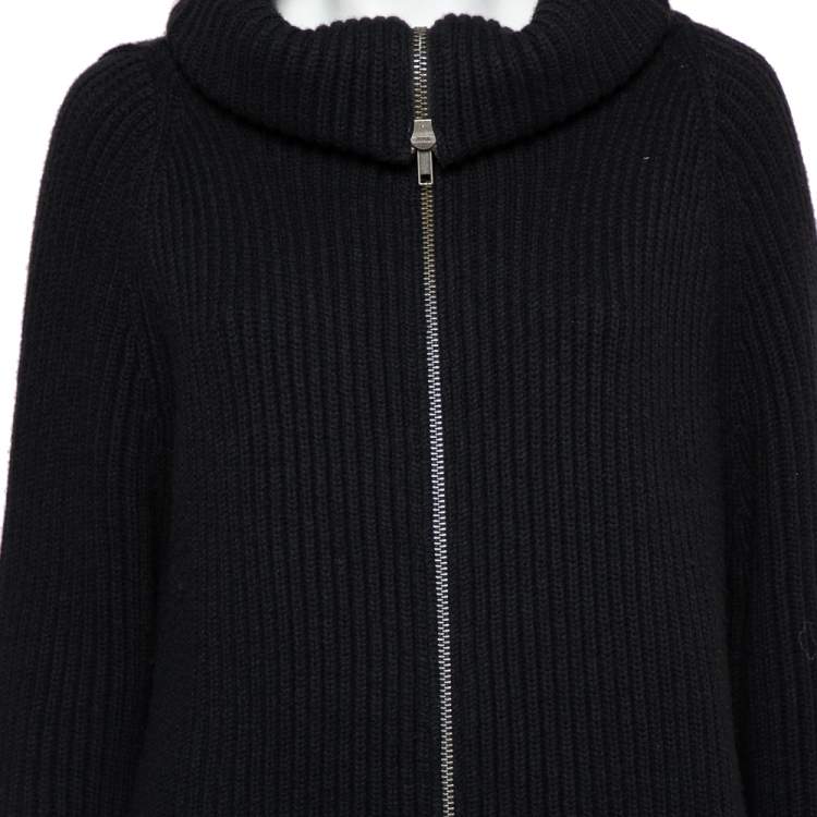 Pre Owned Haider Ackermann Black Wool Knit Collared Zip Front Oversized Long Cardigan XXS