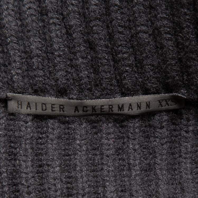 Pre Owned Haider Ackermann Black Wool Knit Collared Zip Front Oversized Long Cardigan XXS