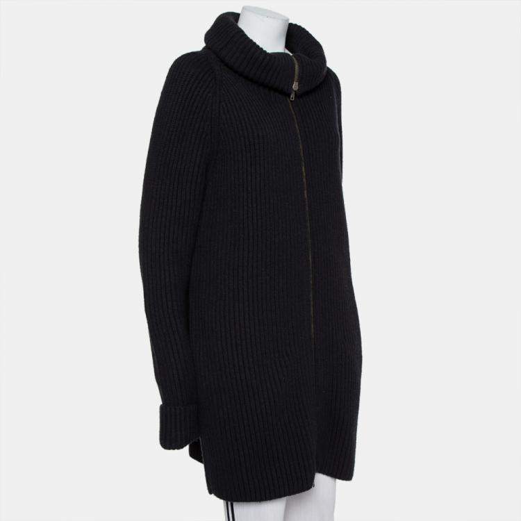 Haider Ackermann Black Wool Knit Collared Zip Front Oversized Long