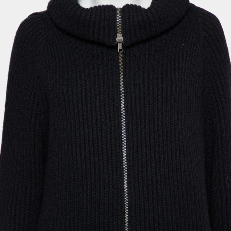 Pre Owned Haider Ackermann Black Wool Knit Collared Zip Front Oversized Long Cardigan XXS