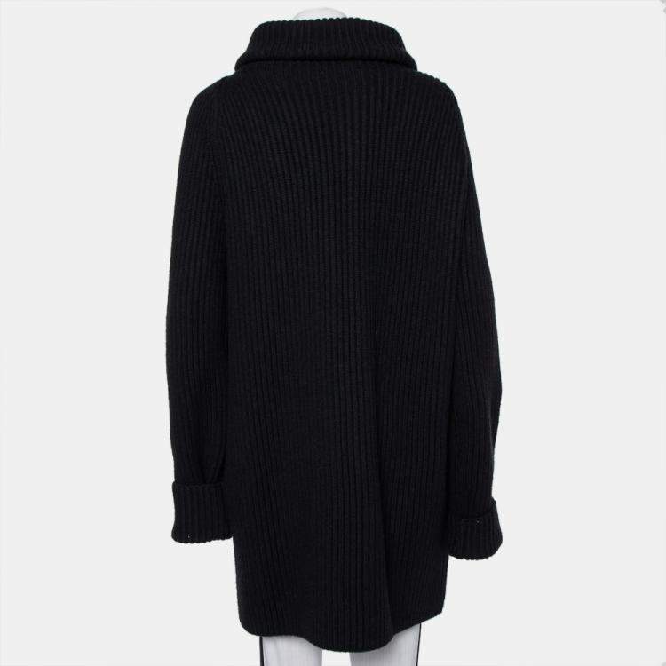 Pre Owned Haider Ackermann Black Wool Knit Collared Zip Front Oversized Long Cardigan XXS