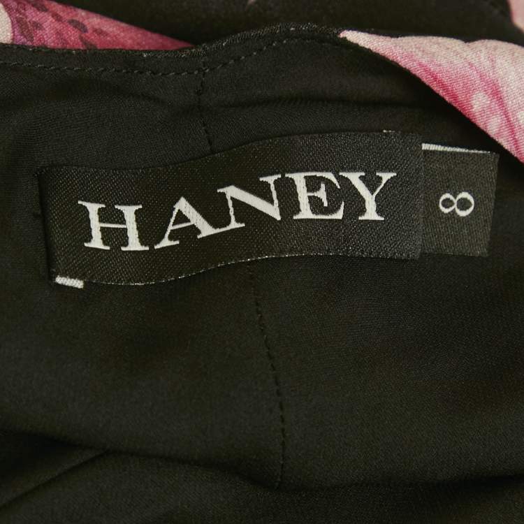 Pre Owned Haney Black Floral Print Silk Cowl Neck Slip Dress M