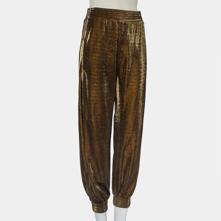 Pre Owned Haney Metallic Lurex Knit Side Slit Detail Harem Joggers M