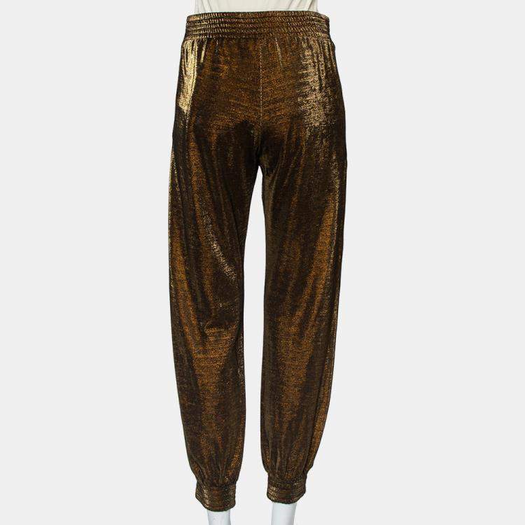 Pre Owned Haney Metallic Lurex Knit Side Slit Detail Harem Joggers M