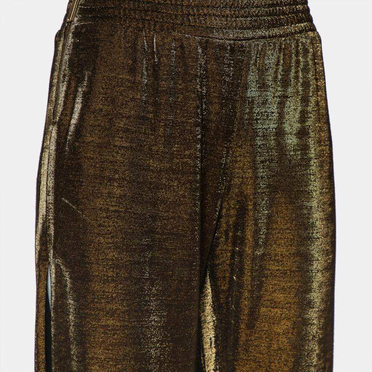 Pre Owned Haney Metallic Lurex Knit Side Slit Detail Harem Joggers M