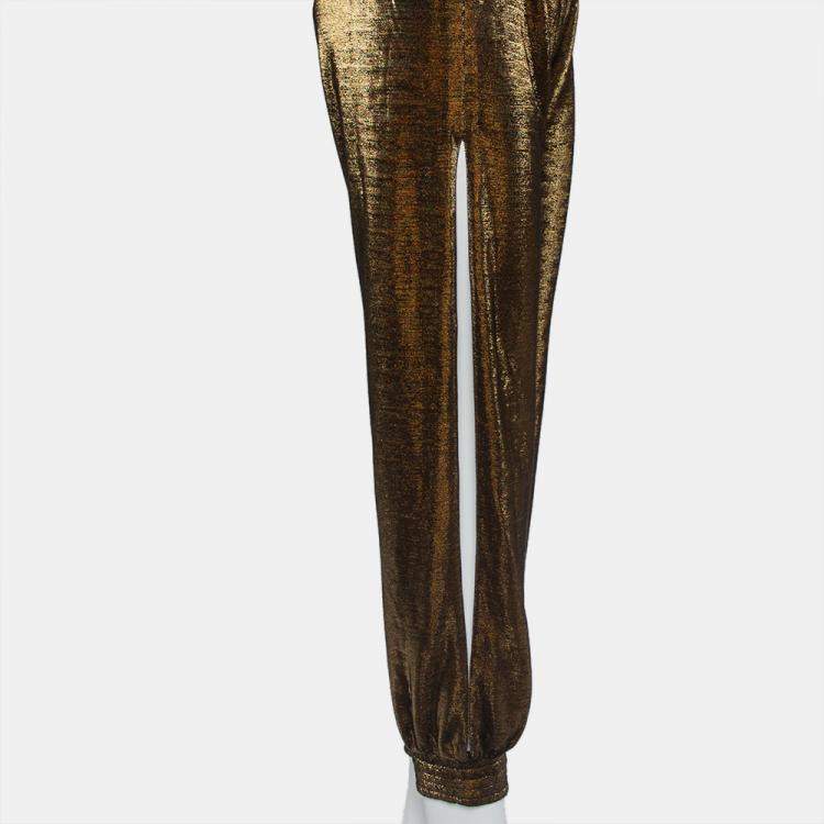Pre Owned Haney Metallic Lurex Knit Side Slit Detail Harem Joggers M