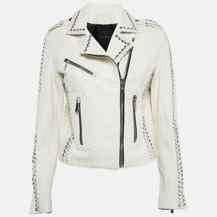 Pre Owned Nour Hammour White Leather Lace-Up Detail Jacket S
