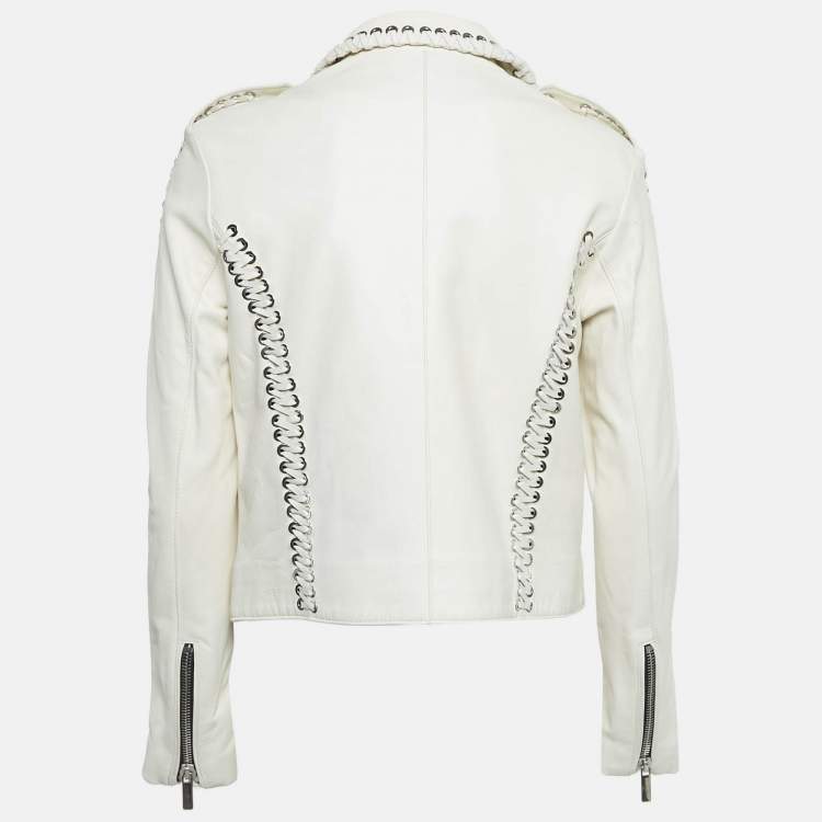 Pre Owned Nour Hammour White Leather Lace-Up Detail Jacket S