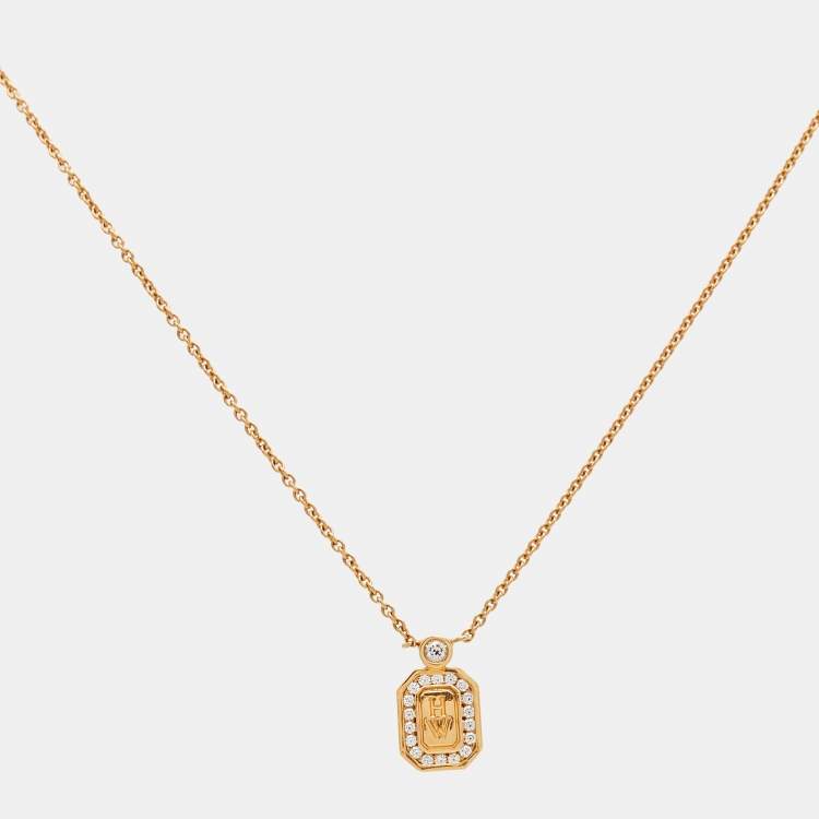 Pre Owned Harry Winston Logo Diamond 18k Rose Gold Necklace