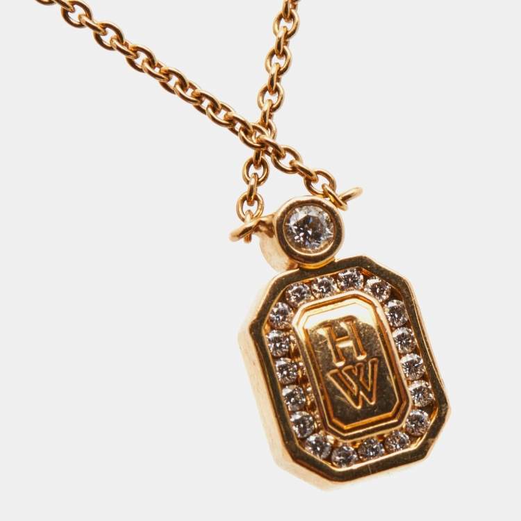 Pre Owned Harry Winston Logo Diamond 18k Rose Gold Necklace