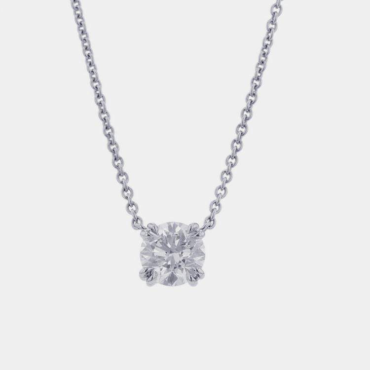Pre Owned Harry Winston Round Cut Solitaire Diamond Platinum Pendant Necklace  