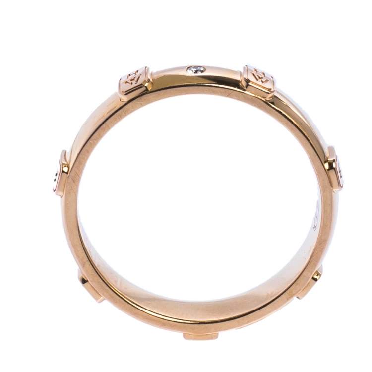 Pre Owned Harry Winston HW Logo Diamond 18K Rose Gold Ring Size 60