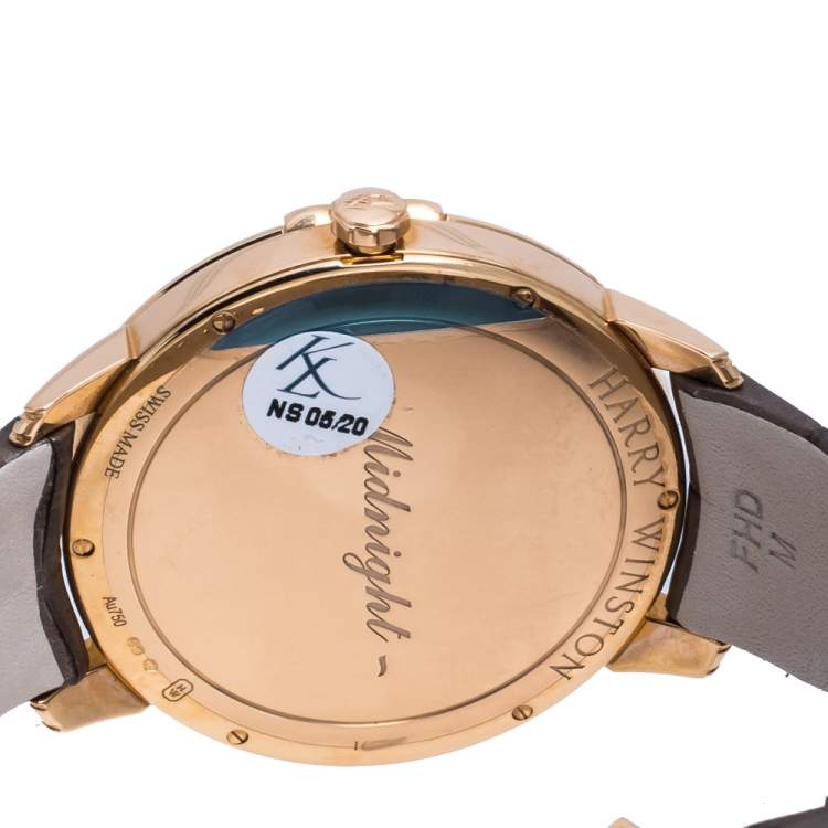 Pre Owned Harry Winston Chocolate  Brown Mother of Pearl 18K Rose Gold Diamond Alligator Leather Midnight MIDQMP39RR004 Women's Wristwatch 39 mm