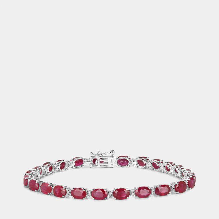 Pre Owned 12.48 cts Ruby and Diamond 14K White Gold Tennis Bracelet