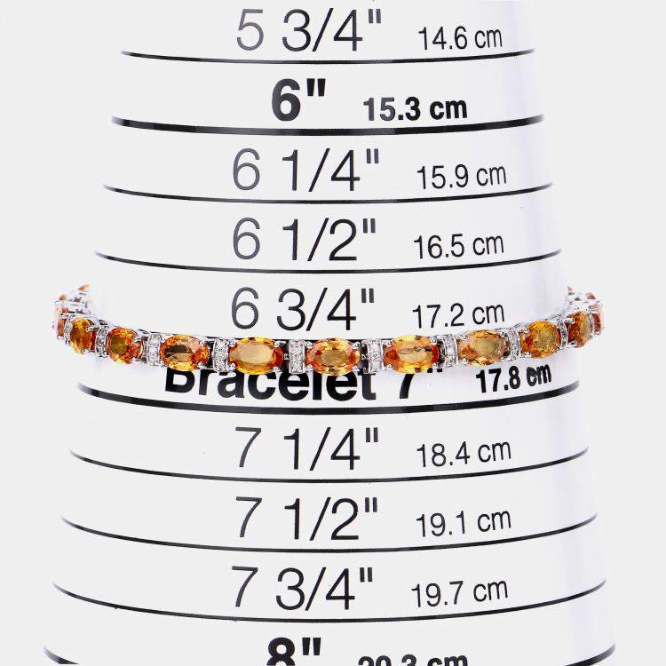 Pre Owned 16.50 cts Orange Sapphire and Diamond 14K White Gold Tennis Bracelet