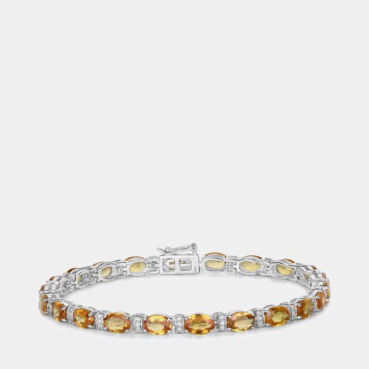 Pre Owned 16.50 cts Orange Sapphire and Diamond 14K White Gold Tennis Bracelet