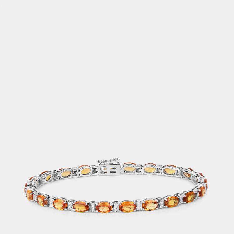 Pre Owned 16.50 cts Orange Sapphire and Diamond 14K White Gold Tennis Bracelet