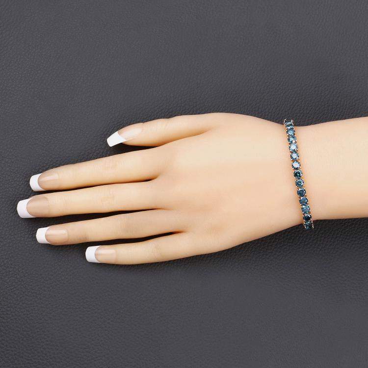 Pre Owned 14.33 cts Blue Diamond 14K Yellow Gold Tennis Bracelet