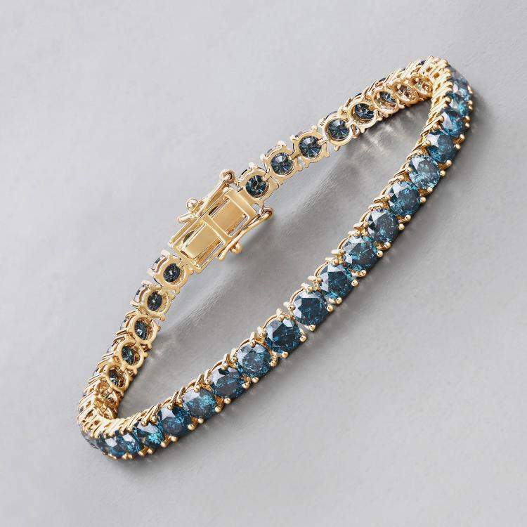 Pre Owned 14.33 cts Blue Diamond 14K Yellow Gold Tennis Bracelet