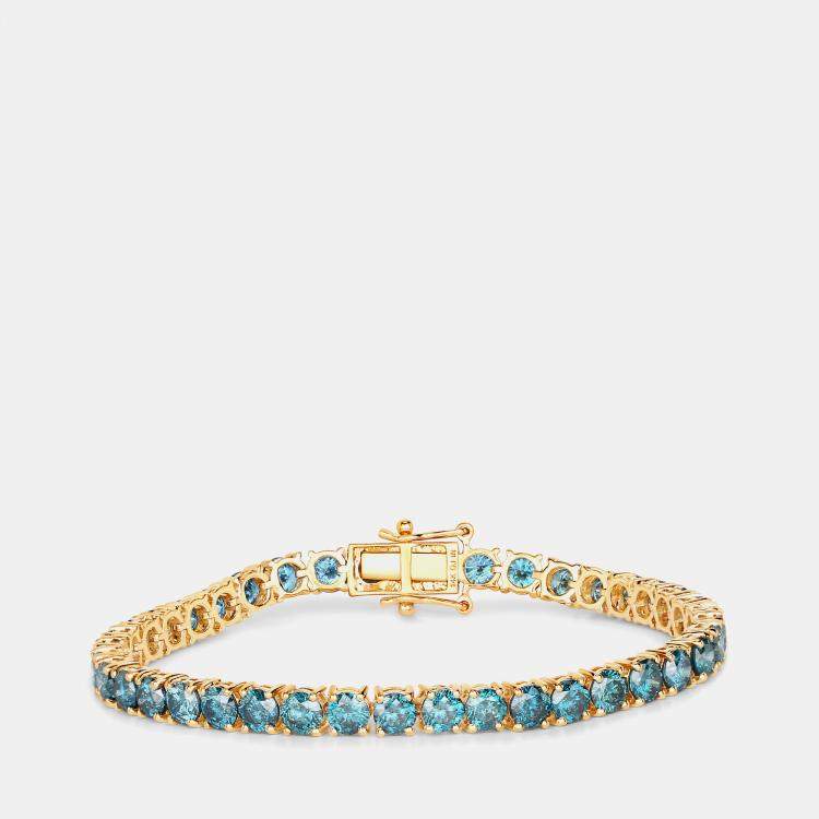 Pre Owned 14.33 cts Blue Diamond 14K Yellow Gold Tennis Bracelet