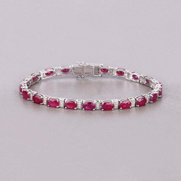 مملوكة مسبقًا 10.92 cts Ruby and Diamond 14K White Gold Tennis Bracelet