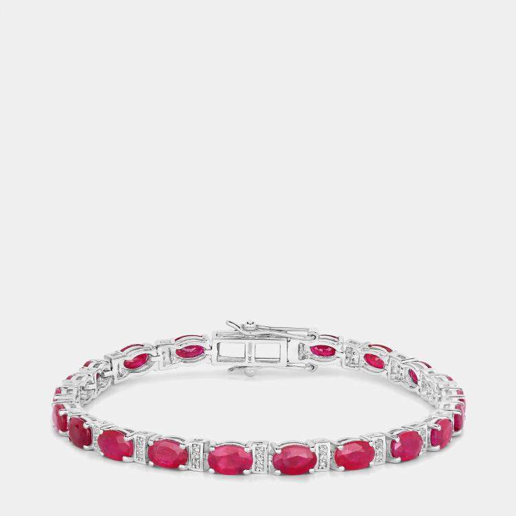 مملوكة مسبقًا 10.92 cts Ruby and Diamond 14K White Gold Tennis Bracelet
