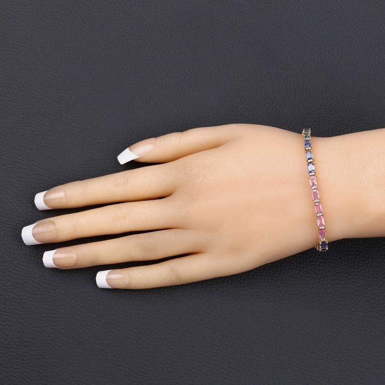 مملوكة مسبقًا 10.19 cts Multi Sapphire and Diamond 14K Yellow Gold Tennis Bracelet 7.25 Inches
