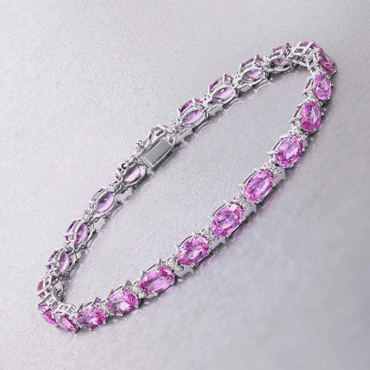مملوكة مسبقًا 13.27 cts Pink Sapphire and Diamond 14K White Gold Tennis Bracelet