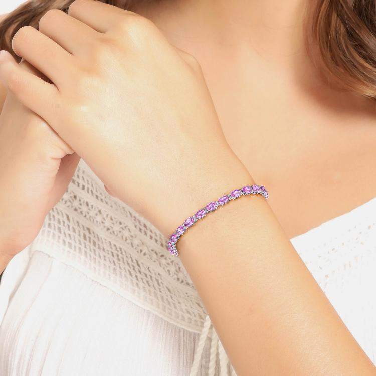 مملوكة مسبقًا 13.27 cts Pink Sapphire and Diamond 14K White Gold Tennis Bracelet