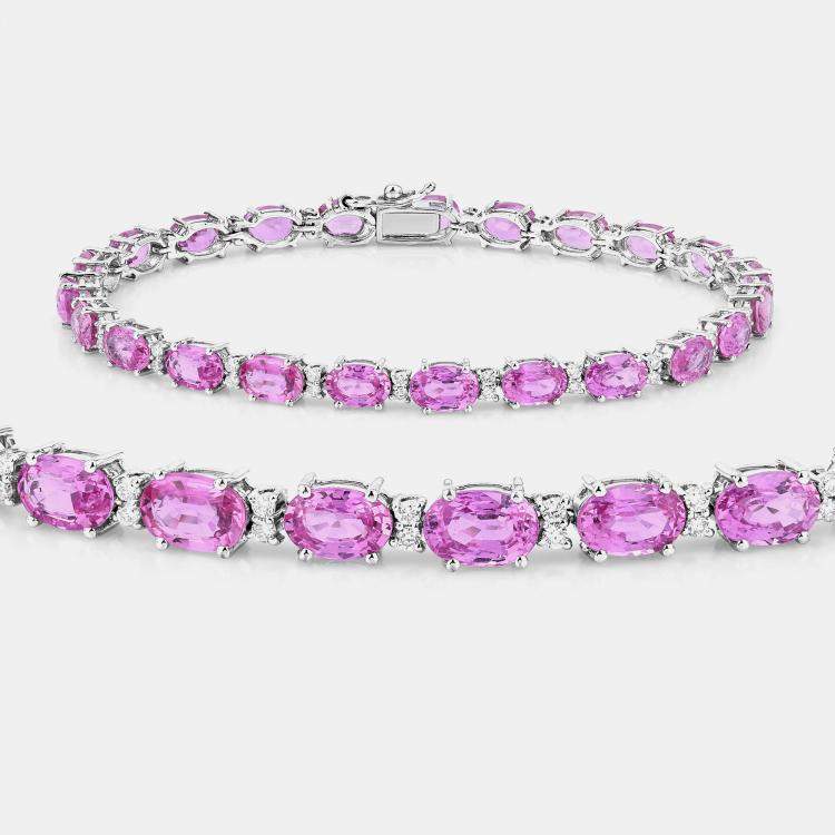 مملوكة مسبقًا 13.27 cts Pink Sapphire and Diamond 14K White Gold Tennis Bracelet