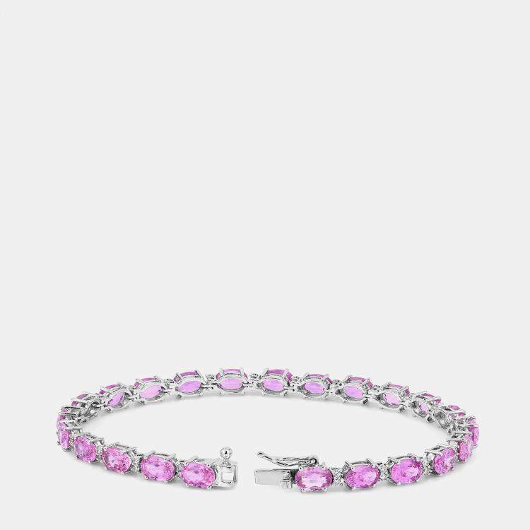 مملوكة مسبقًا 13.27 cts Pink Sapphire and Diamond 14K White Gold Tennis Bracelet