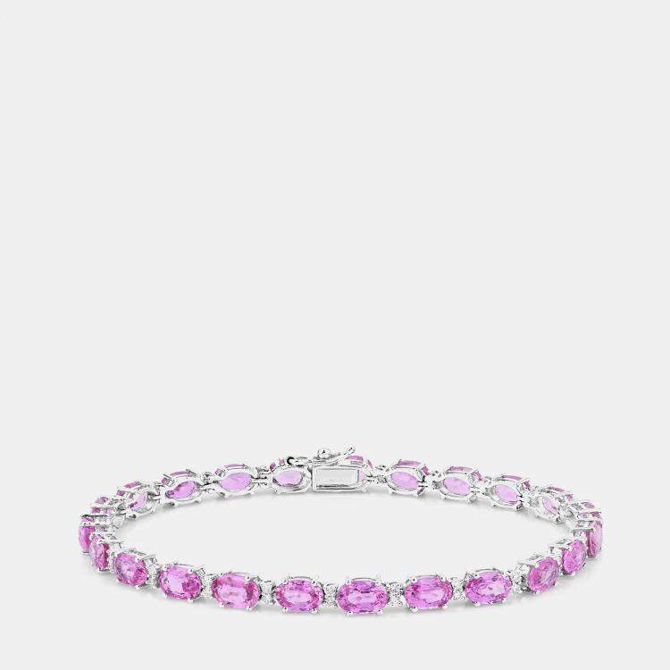مملوكة مسبقًا 13.27 cts Pink Sapphire and Diamond 14K White Gold Tennis Bracelet