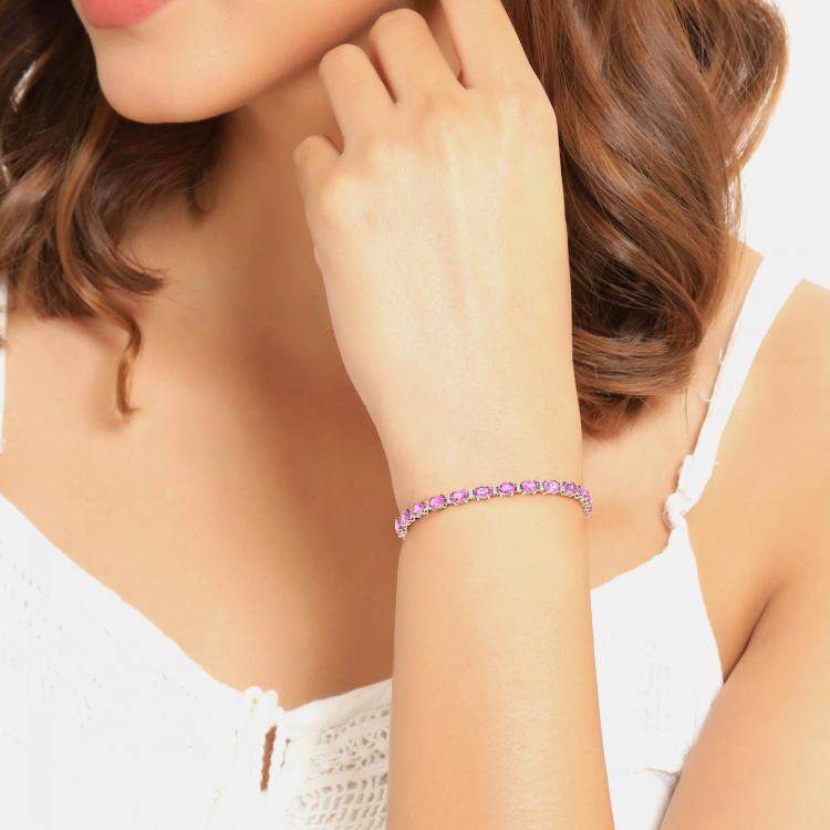 مملوكة مسبقًا 13.82 cts Pink Sapphire and Diamond 14K Yellow Gold Tennis Bracelet