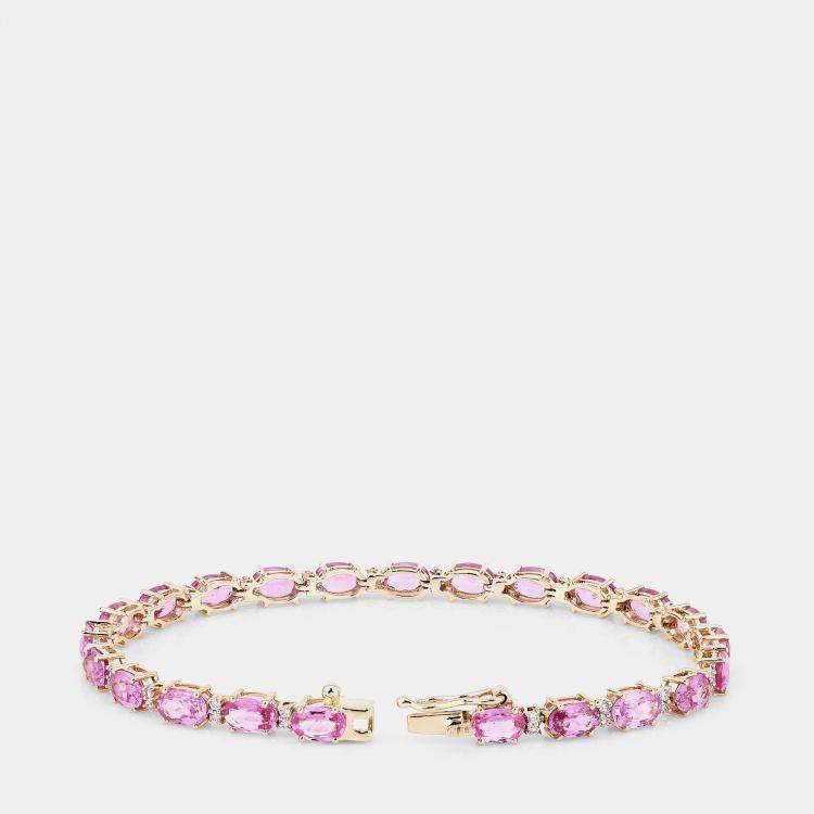 مملوكة مسبقًا 13.82 cts Pink Sapphire and Diamond 14K Yellow Gold Tennis Bracelet