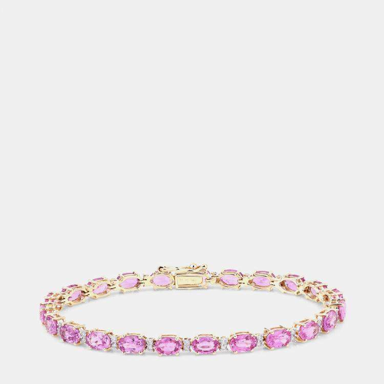 مملوكة مسبقًا 13.82 cts Pink Sapphire and Diamond 14K Yellow Gold Tennis Bracelet