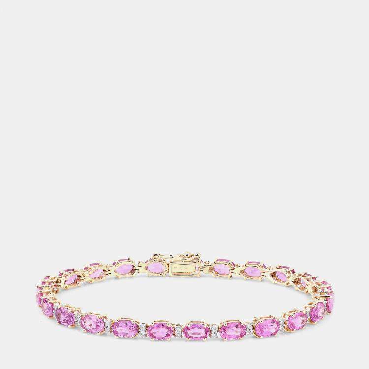 مملوكة مسبقًا 13.82 cts Pink Sapphire and Diamond 14K Yellow Gold Tennis Bracelet