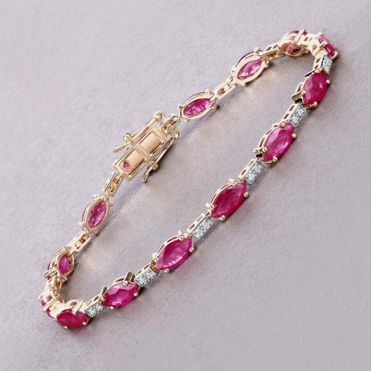 مملوكة مسبقًا 7.00 cts Ruby and Diamond 14K Yellow Gold Tennis Bracelet