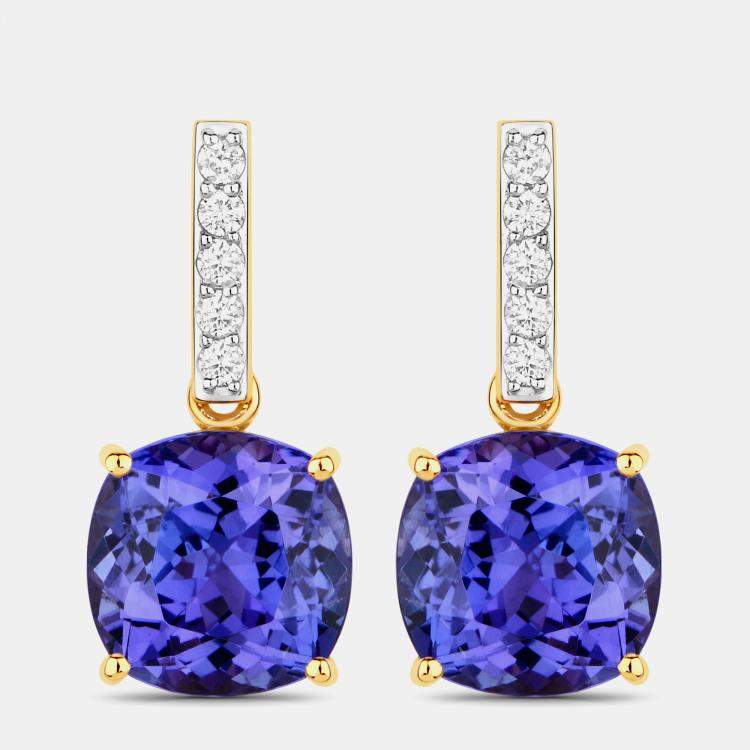 Pre Owned أقراط 5.50 قيراط تنزانيت وألماس ذهب أصفر عيار 14 متدلية