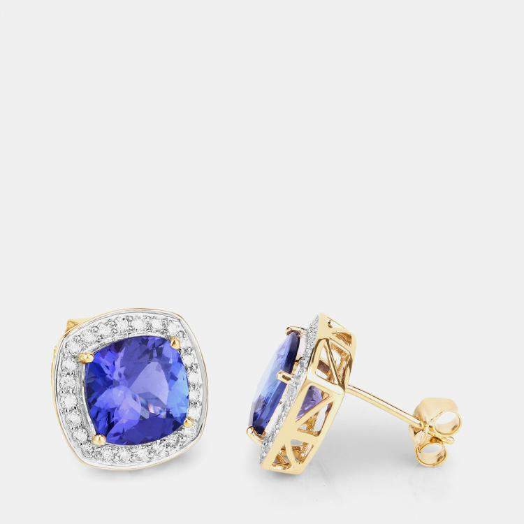 Pre Owned 5.50 cts Tanzanite and Diamond 14K Yellow Gold Studs Earrings