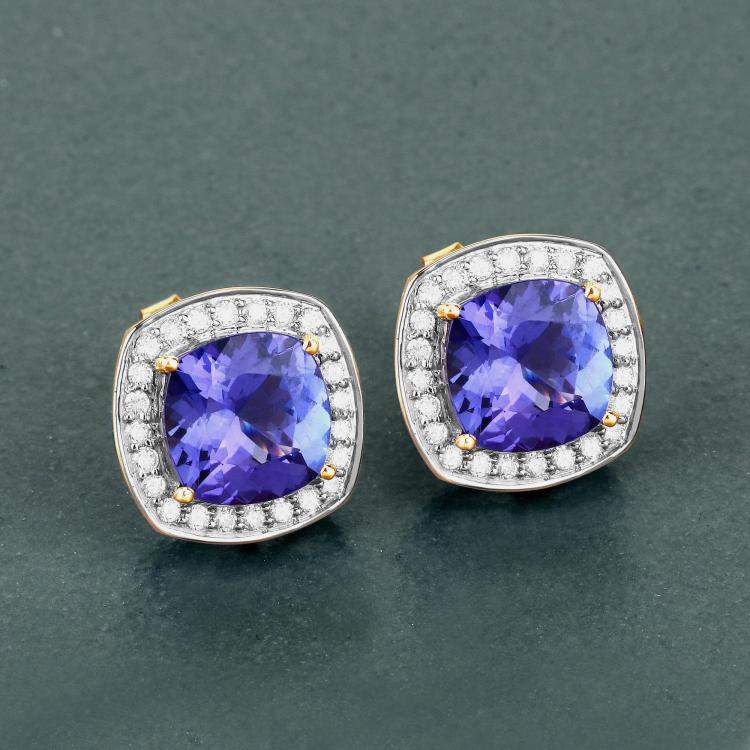 Pre Owned 5.50 cts Tanzanite and Diamond 14K Yellow Gold Studs Earrings