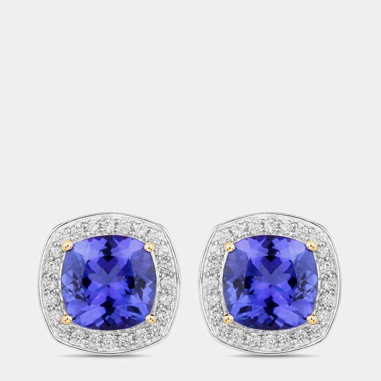 Pre Owned 5.50 cts Tanzanite and Diamond 14K Yellow Gold Studs Earrings