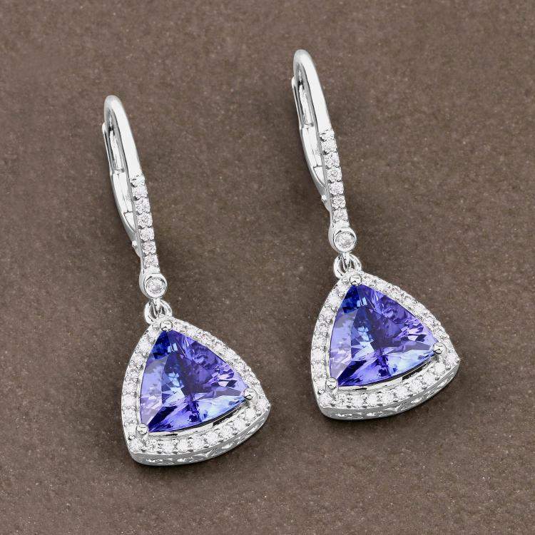 Pre Owned 4.24 cts Tanzanite and Diamond 14K White Gold Dangle Earrings