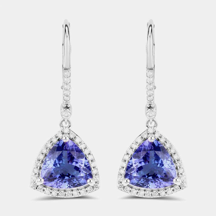 Pre Owned 4.24 cts Tanzanite and Diamond 14K White Gold Dangle Earrings