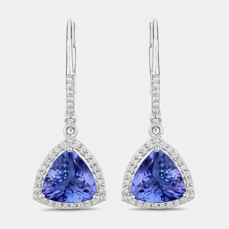 Pre Owned 4.24 cts Tanzanite and Diamond 14K White Gold Dangle Earrings