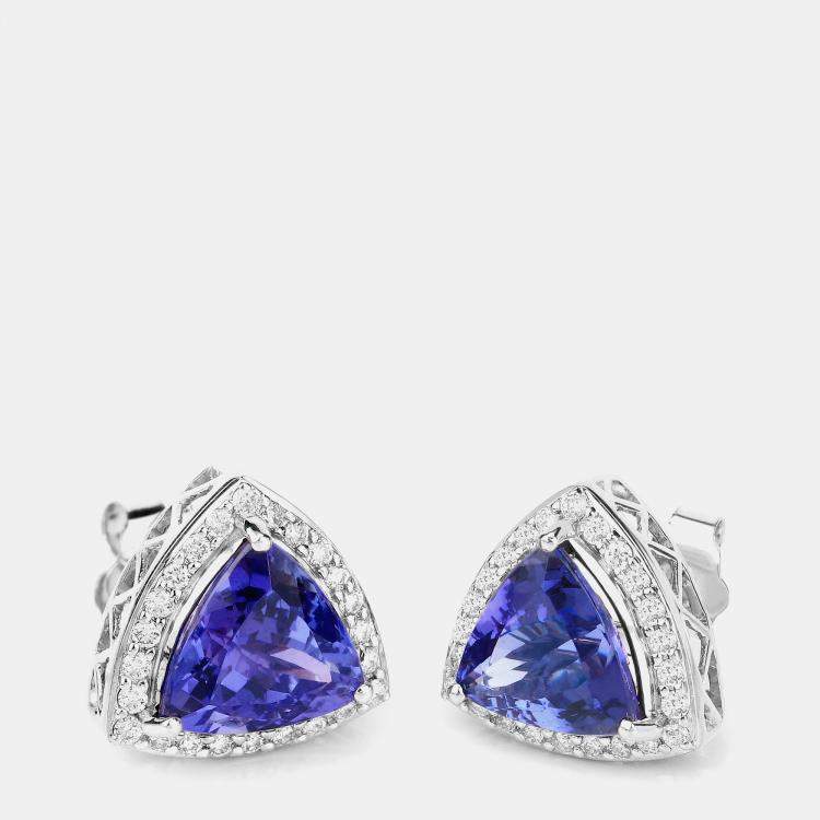 Pre Owned أقراط 4.24 قيراط تنزانيت وألماس ذهب أبيض عيار 14 مثبتة