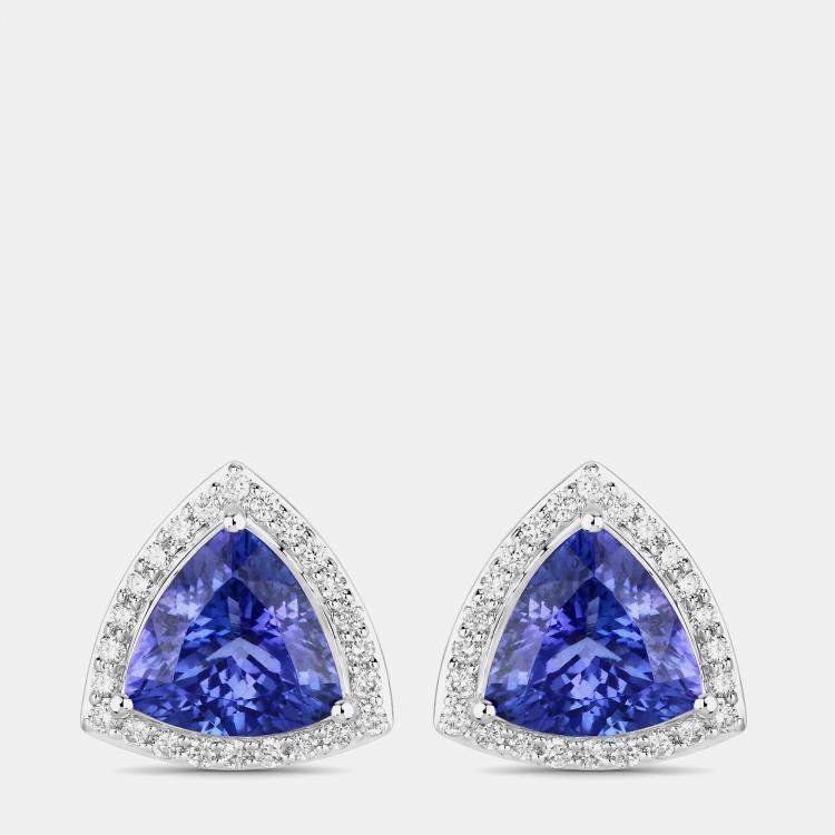 Pre Owned أقراط 4.24 قيراط تنزانيت وألماس ذهب أبيض عيار 14 مثبتة