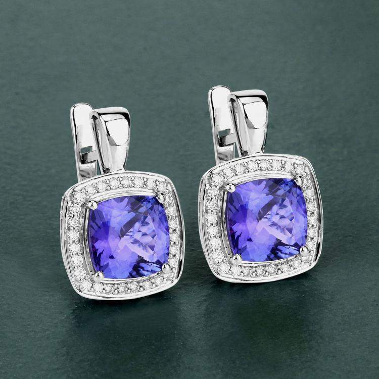 مملوكة مسبقًا 5.50 cts Tanzanite and Diamond 14K White Gold Halo Earrings